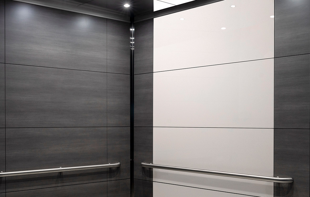 Wilsonart Compact Laminate elevator interiors are durable, moisture-resistant and come in a variety of premium looks and designs. A quality example of Wilsonart laminates shown here, with SnapCab’s Radiant elevator interior model.